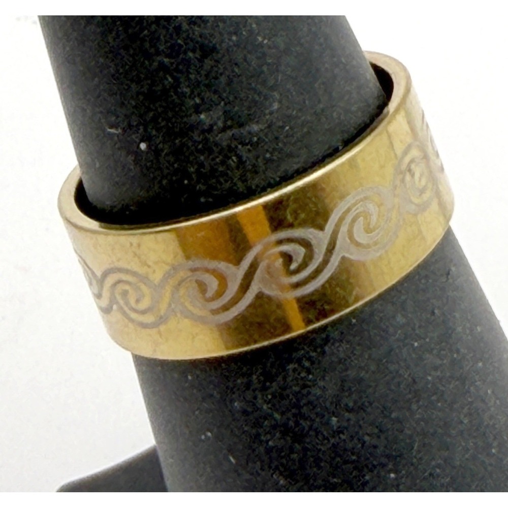 Vintage Gold Eternity Band Ring Size 6.5 Wave Etched‎ Wide Band Ring